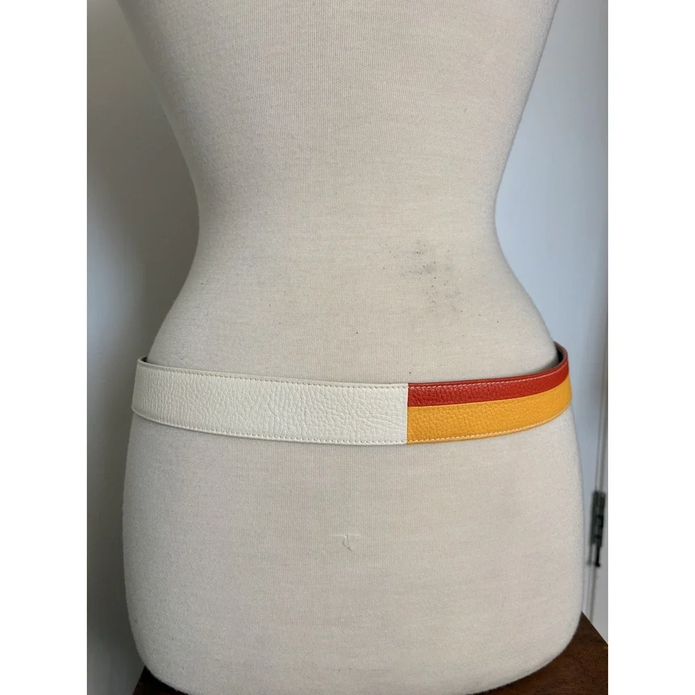 Vintage Rare Escada Sport Gold Buckle leather belt yellow Orange White Italy 44